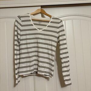 Banana Republic Factory Timeless Tee XS Xtra Small Long Sleeve White Striped